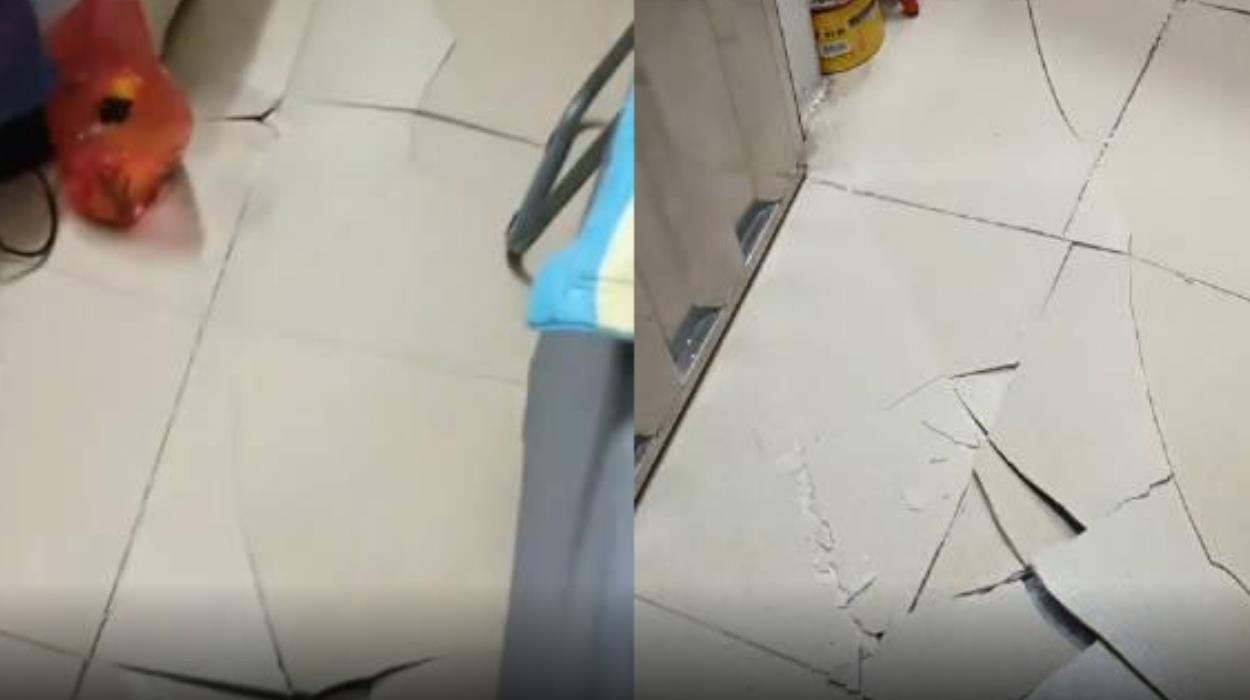 男子凌晨4点突然被吵醒,开灯后发现地砖全部爆裂,当场被吓懵 男子凌晨4点突然被吵醒,开灯后发现地砖全部爆裂,当场被吓懵